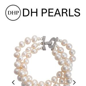 DH Pearls Wedding Collection 3 Strand Pearl and Swarovski Hook Bracelet with box